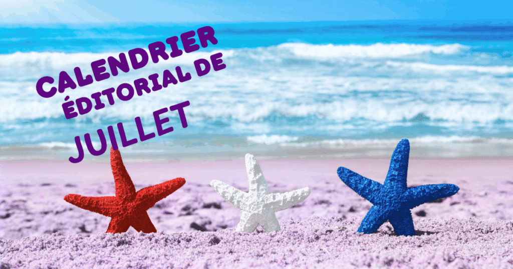 Plage avec 3 étoules de mer, bleu, blanc et rouge